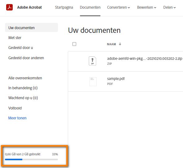 Indicator voor opslaggebruik