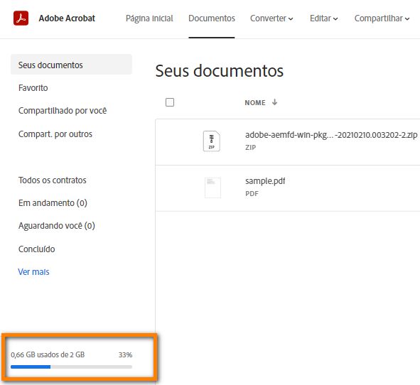 Indicador de uso do armazenamento