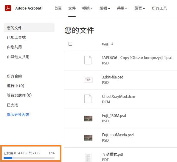 儲存空間用量數據