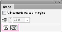 Il pannello Brano di InDesign mostra le icone Direzione del brano per impostare il flusso del testo da sinistra a destra o da destra a sinistra.