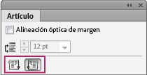 En el panel Artículos de InDesign aparecen los iconos de Dirección de artículo para configurar el flujo de texto de izquierda a derecha o de derecha a izquierda.