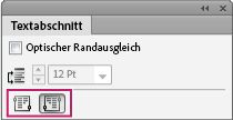 Im InDesign-Textabschnitt-Bedienfeld werden die Symbole für die Textrichtung angezeigt, mit denen der Textfluss von links nach rechts oder von rechts nach links eingestellt werden kann.