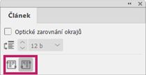 Panel Článek aplikace InDesign zobrazující ikony směru článku pro nastavení toku textu zleva doprava nebo zprava doleva.