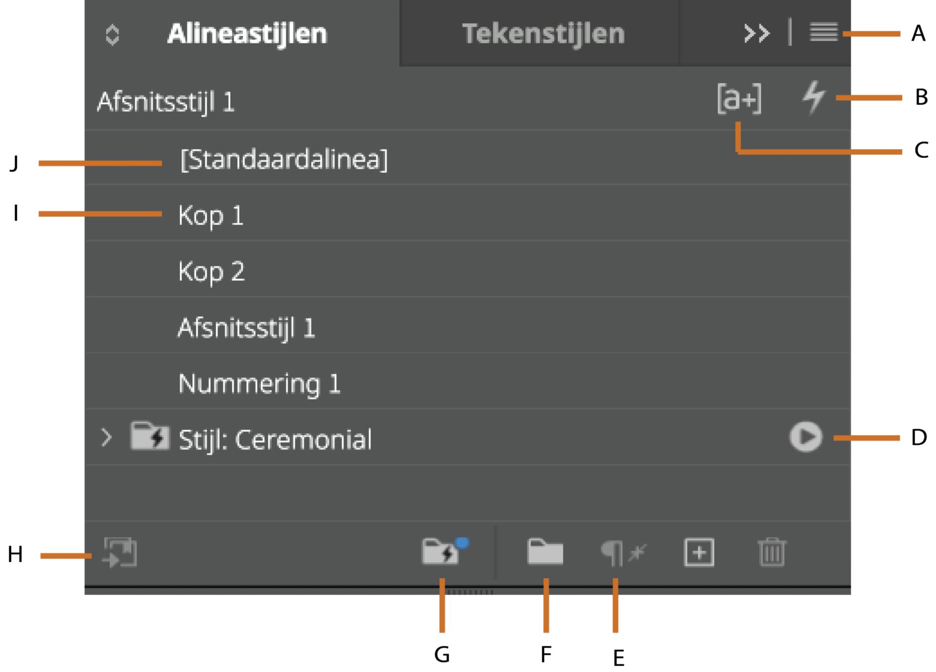 Deelvenster Alineastijlen in InDesign
