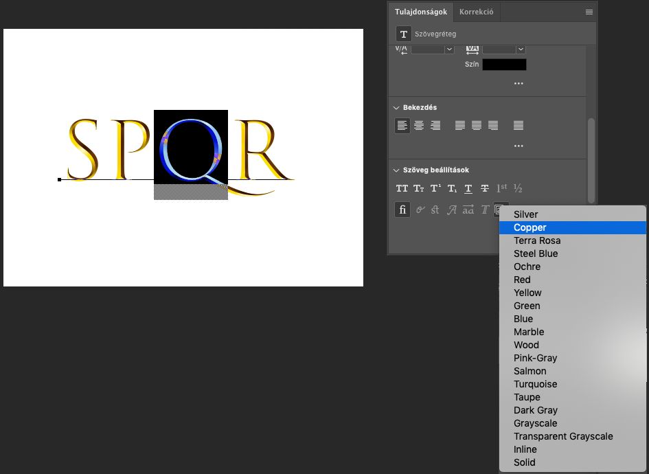 Stíluskészletek OpenType betűtípusokhoz 