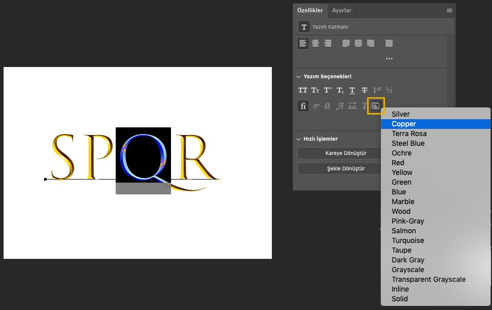 OpenType fontları için biçimsel setler 