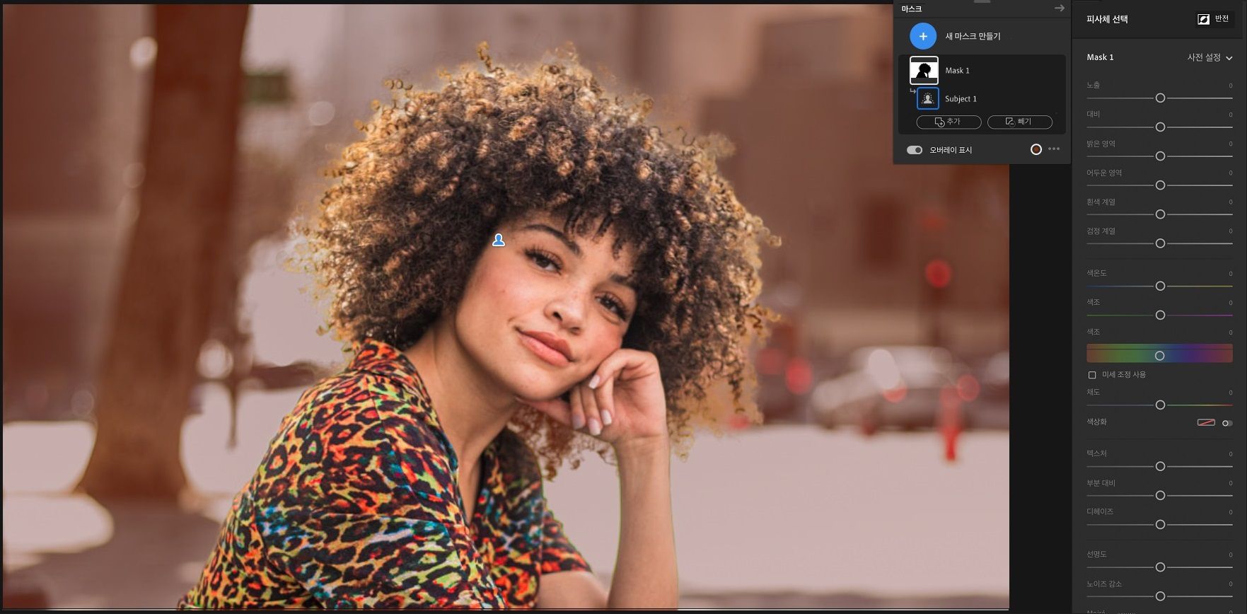 반전을 클릭하여 피사체를 제외한 모든 영역을 선택