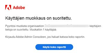 Sähköposti-ilmoitus CCT-Pro Editionin onnistuneesta siirrosta
