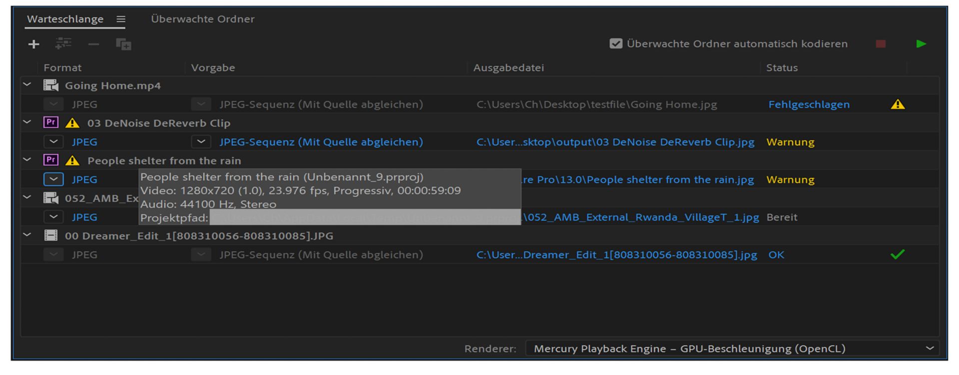 Zusammenfassung des Fehlers