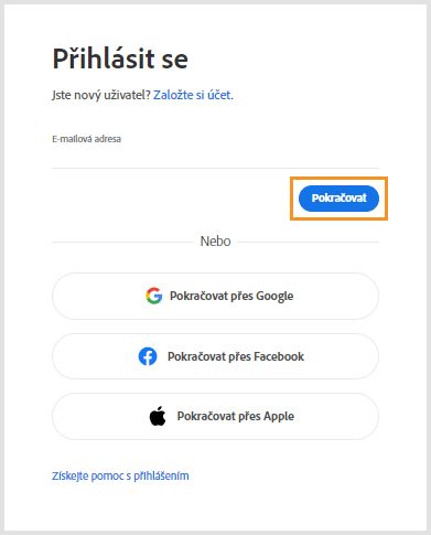 Výběr možnosti Přihlásit za účelem přeinstalace nebo aktivace starších aplikací Adobe