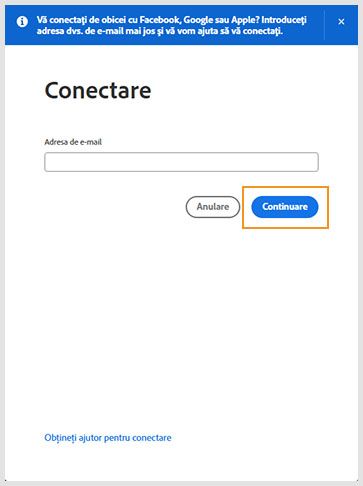 Selectați Conectare pentru a reinstala sau activa aplicațiile Adobe mai vechi