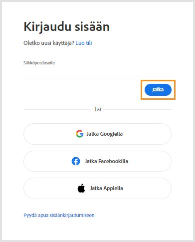 Valitse Kirjaudu sisään vanhojen Adobe-sovellusten asentamiseksi uudelleen tai aktivoimiseksi