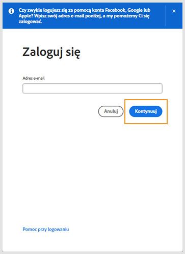 Wybierz opcję Zaloguj się, aby ponownie zainstalować lub aktywować starsze aplikacje Adobe