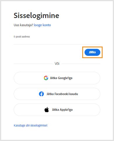 Vanemate Adobe'i rakenduste uuesti installimiseks või aktiveerimiseks valige sisselogimine