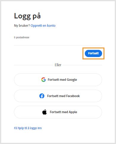 Velg Logg på for å installere eller aktivere eldre Adobe-apper på nytt