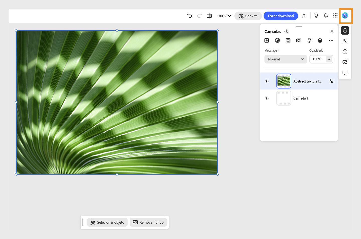 A área de trabalho do Photoshop na web mostra a seção Conta destacada, que pode ser usada para alternar entre diferentes contas.