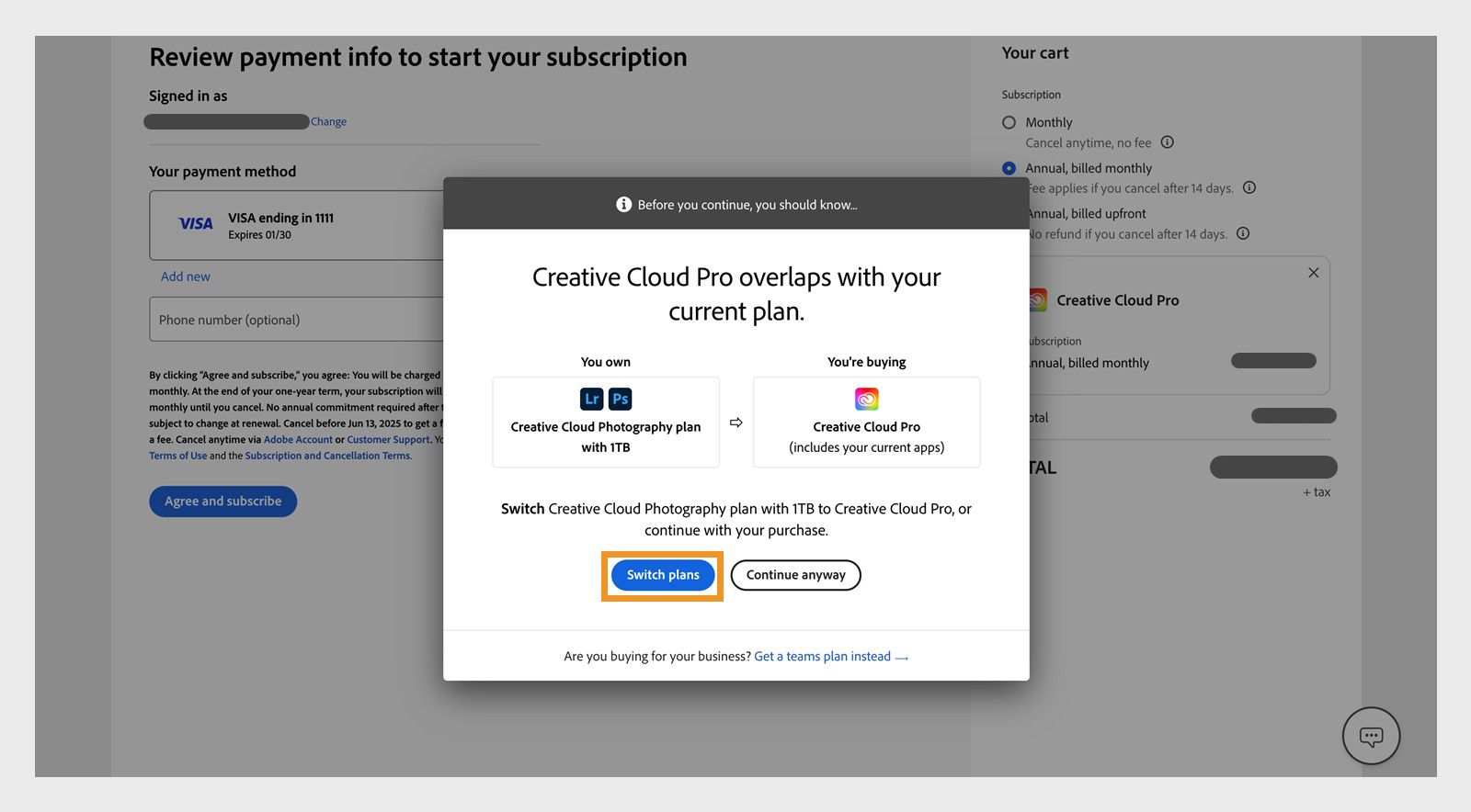 How to switch your Adobe plan