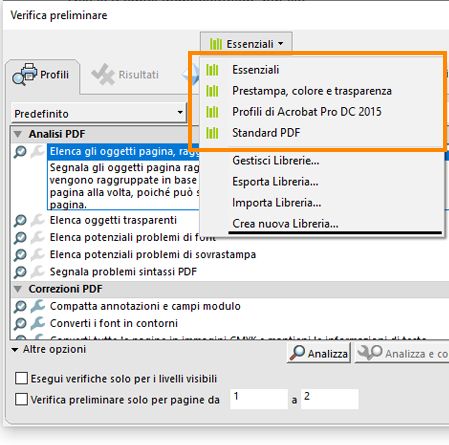 Viene visualizzata la finestra di dialogo Verifica preliminare. Tutte le librerie predefinite sono evidenziate. 