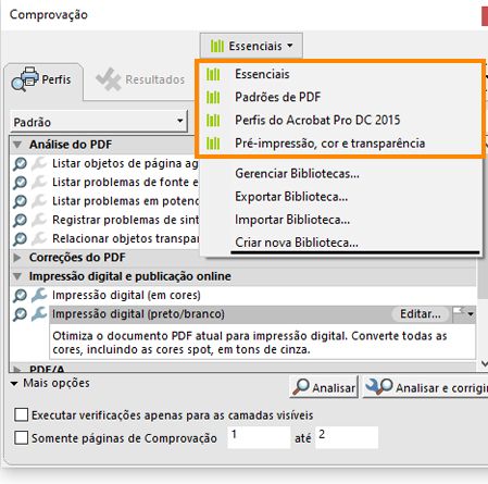 A caixa de diálogo Comprovação é exibida. Todas as bibliotecas padrão são realçadas. 