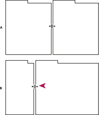 Déplacement de la séparation entre des groupes de panneaux pour les redimensionner horizontalement