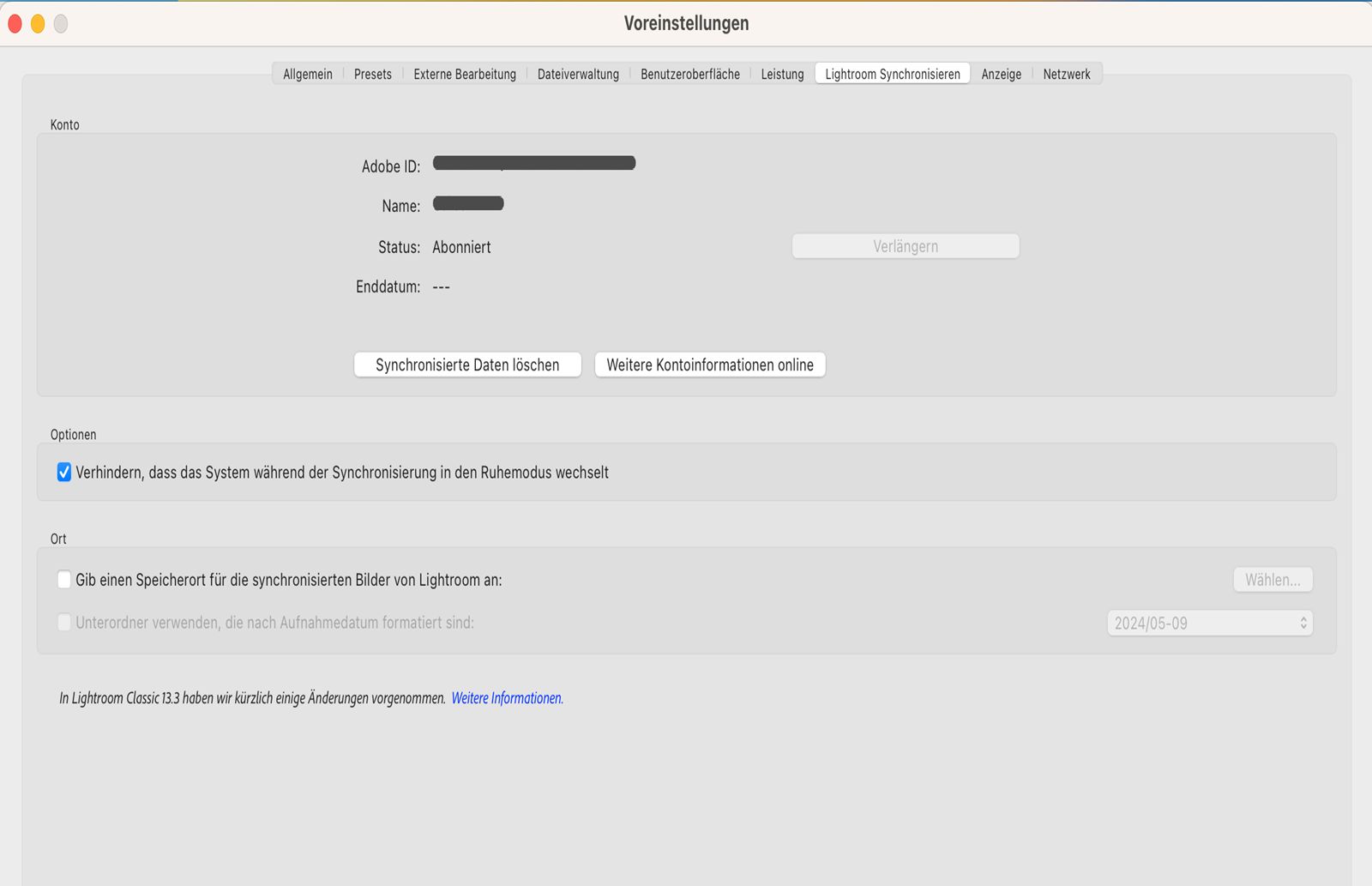 Lightroom-Synchronisierungsvoreinstellungen