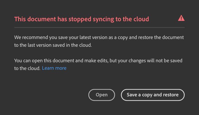 Kan ikke synkronisere cloud-dokumenter