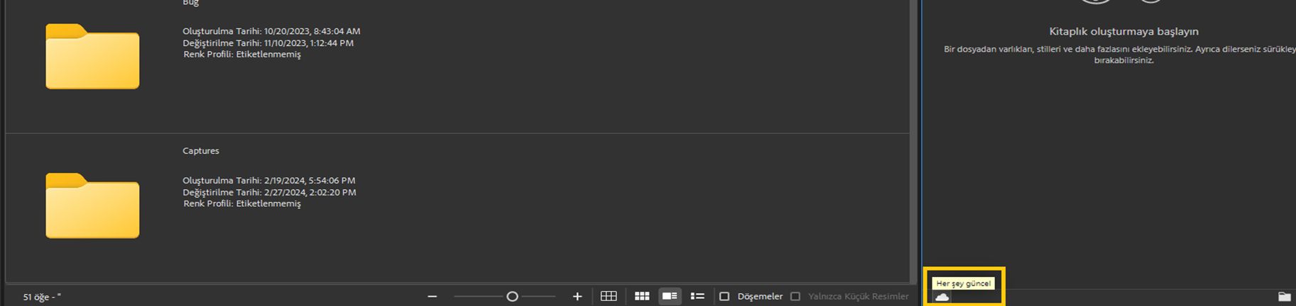 Adobe Bridge'de kitaplık senkronizasyonu güncel.