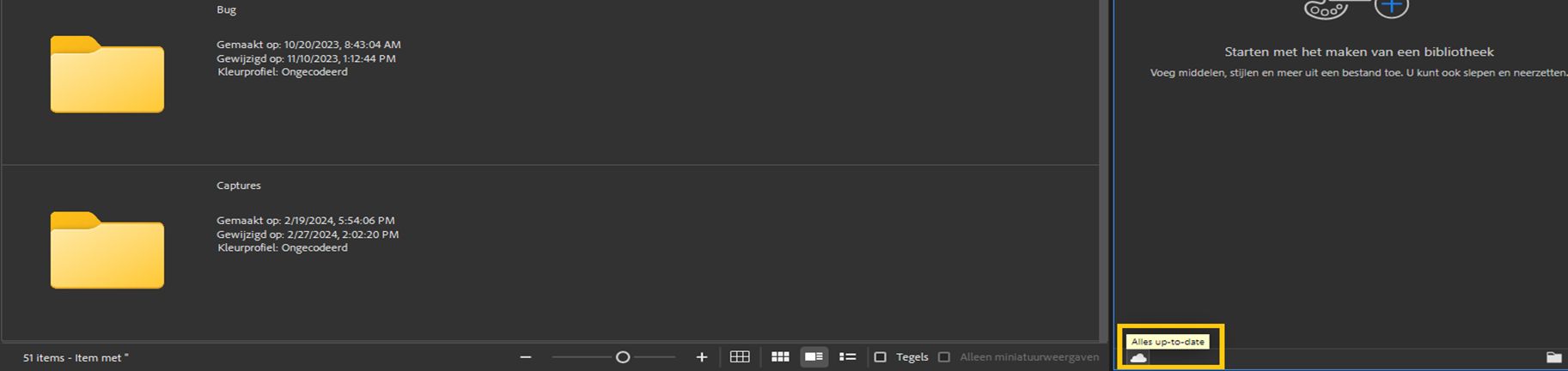 Bibliotheeksynchronisatie is up-to-date in Adobe Bridge.