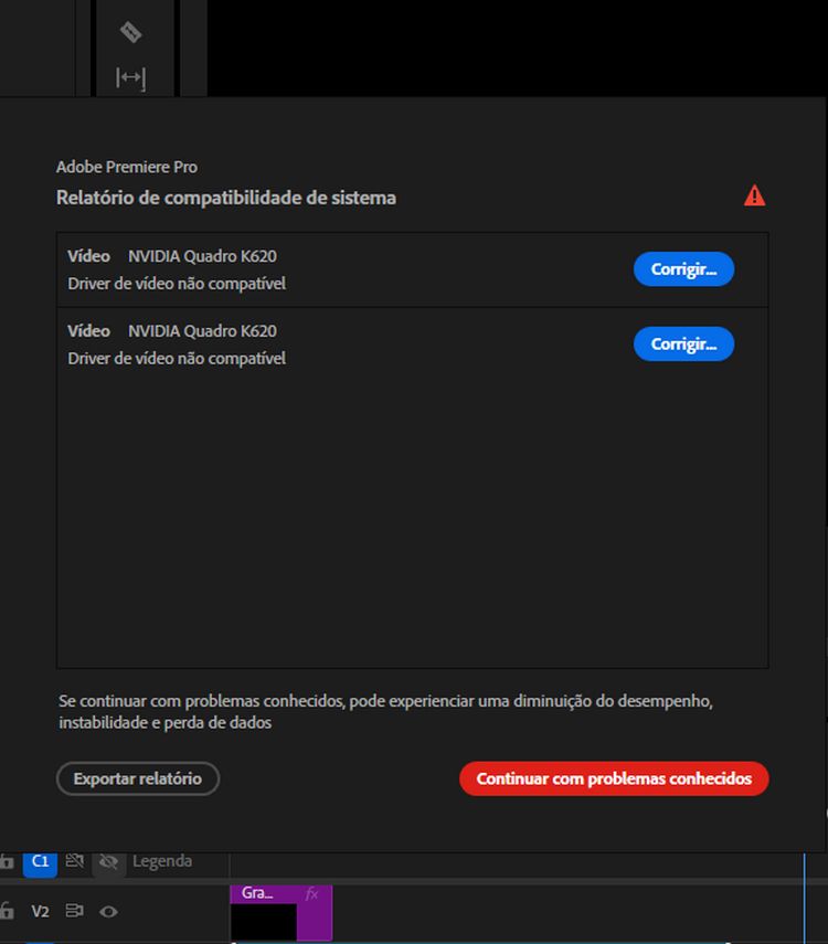 Exemplo de um relatório de compatibilidade de sistema
