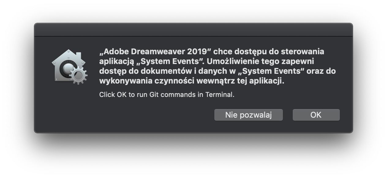 Okno dialogowe kontroli dostępu do zdarzeń systemowych