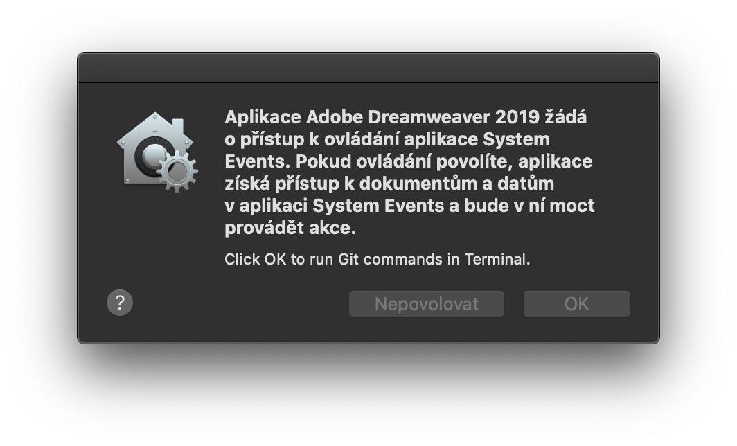 Dialogové okno řízení přístupu pro systémové události