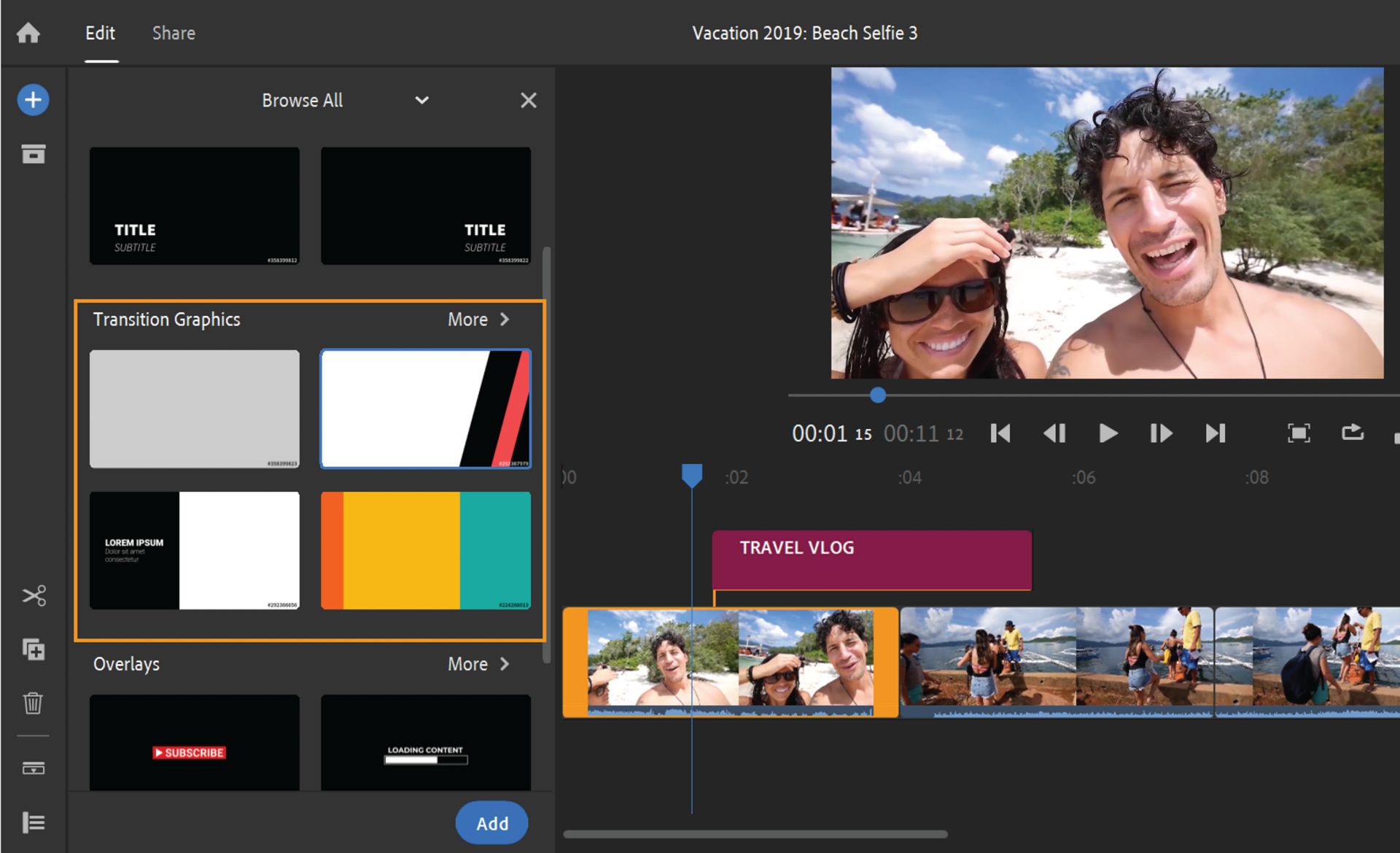 トランジショングラフィックの選択
