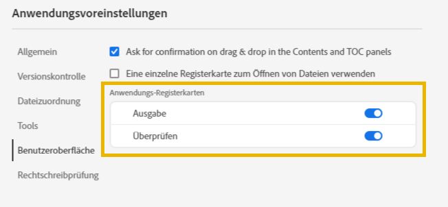 Deaktivieren der Registerkarten