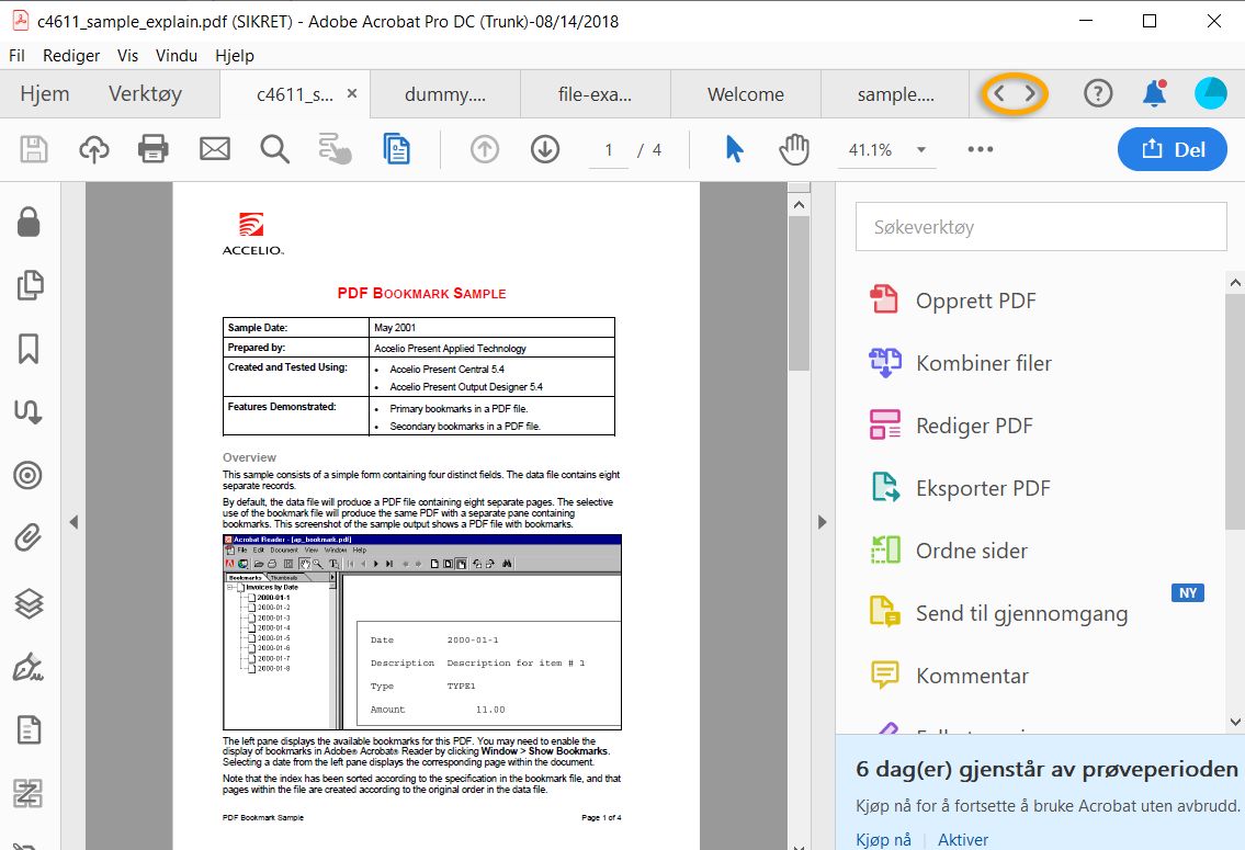 Visning med dokumentfaner for visning av flere PDF-filer