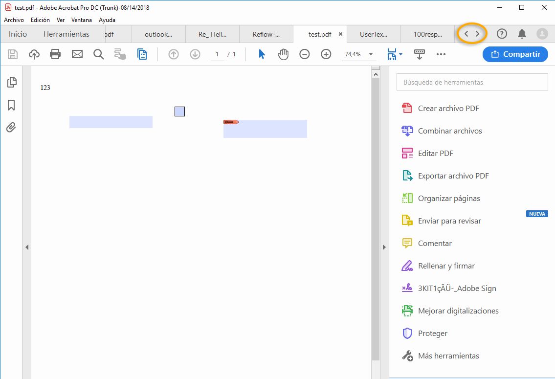 Vista de documento con fichas para visualizar varios documentos PDF