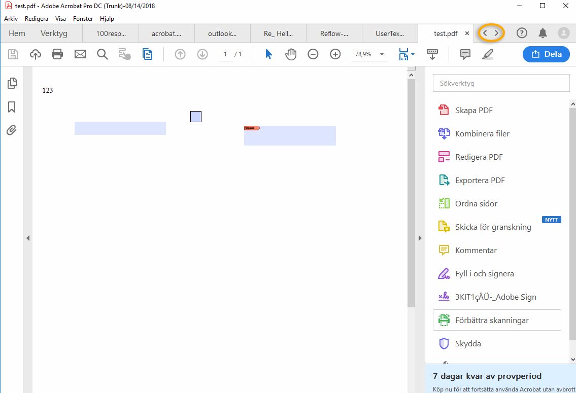 Dokumentvy med flikar för visning av flera PDF-filer