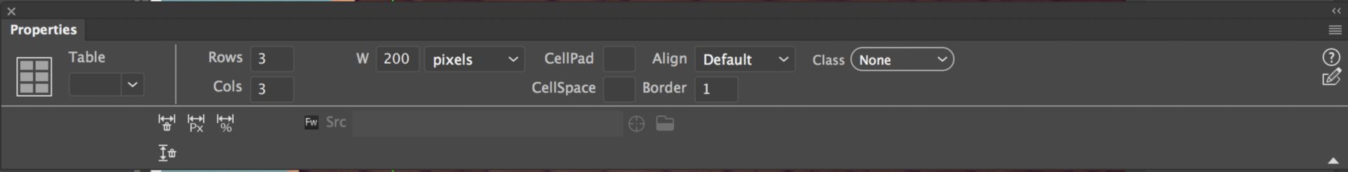 خصائص الجدول