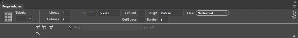 Propriedades da tabela
