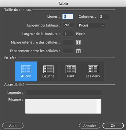 Création d’un tableau