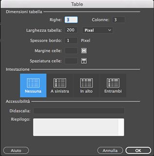 Creazione di una tabella