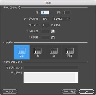 テーブルの作成