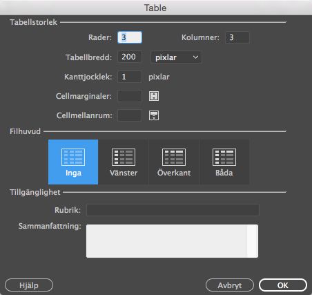 Skapa en tabell