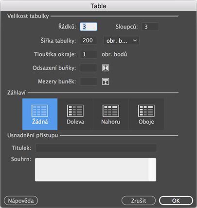 Vytvoření tabulky