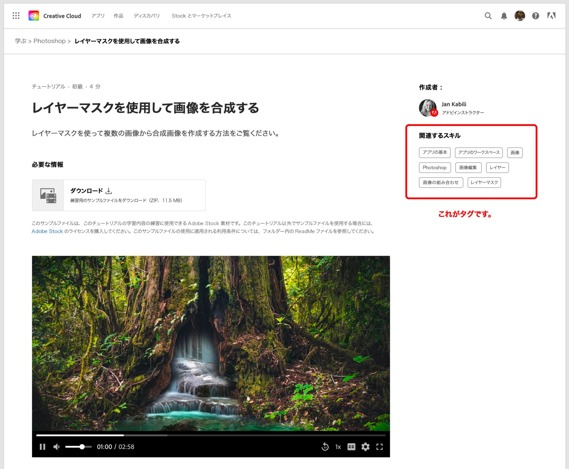 Webチュートリアルに表示されるタグ