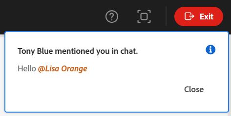 Notification showing a participant tagged in chat.
