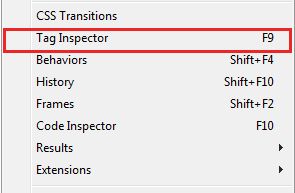 Window > Tag Inspector - قبل Dreamweaver CC
