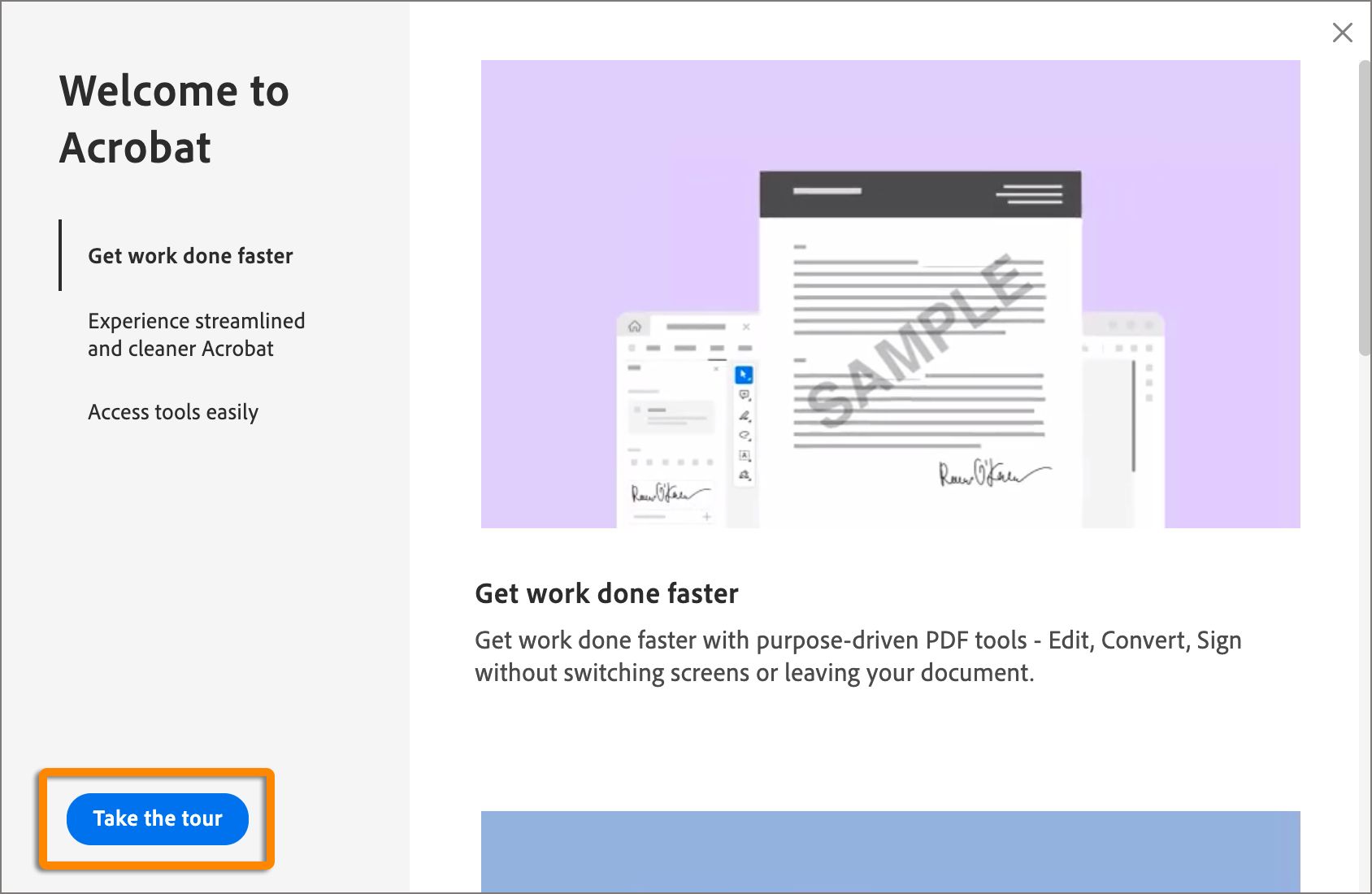 ابدأ جولة Acrobat