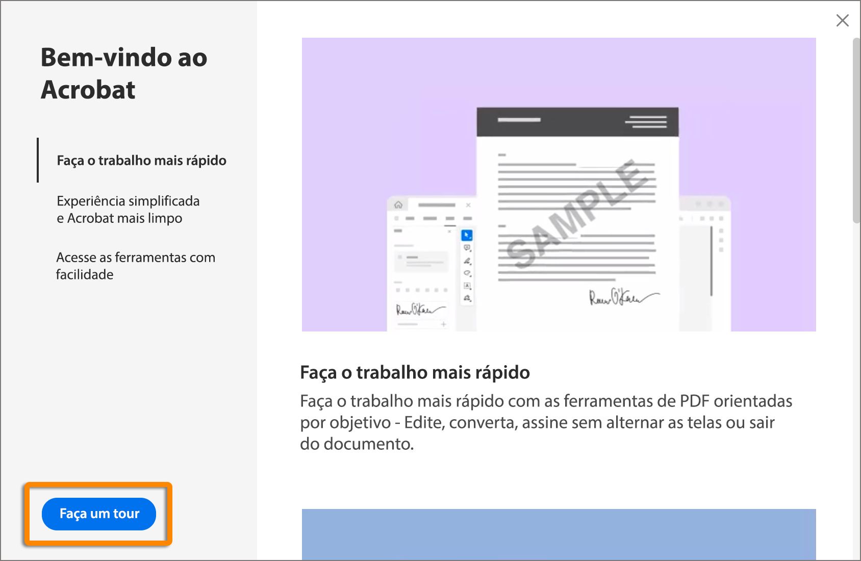 Faça um tour pelo Acrobat