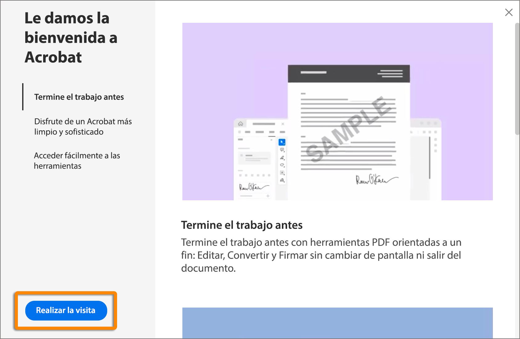 Realizar la visita de Acrobat