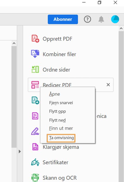Ta ombordvisningen ved å høyreklikke på verktøyet